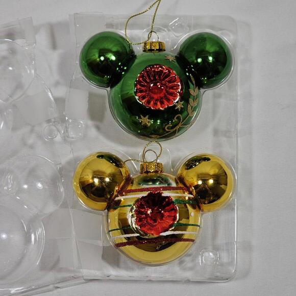 Disney Parks Mickey Mouse Ear Icon Indent Retro Glass Christmas Tree Ornament - Picture 4 of 11